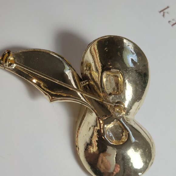 Modernistic Bow with Rhinestones Gold Plated over Rhodium Statement Brooch Unsig - Picture 7 of 7